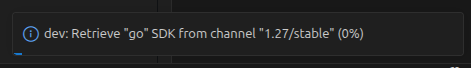 A progress notification for the dev workshop showing the task in progress and its percentage